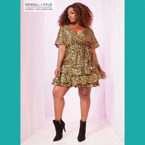 Kendall & Kylie Gold Cheetah Ruffle Dress - 18/20